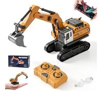 LTFIOON Escavatore Telecomandato Mini 1:64, Escavatore RC Cingolato in Metallo con App e Telecomando 2,4 GHz, Giocattolo Escavatore RC con Luci e Suoni, 3 Velocità, Ricaricabile USB