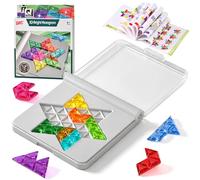 LTFIOON Gioco di posa geometrica, puzzle IQ, sfide progressive e 2 forme (stella/esagonale), pietre lucide colorate come gelatina, portatile, con coperchio e libretto delle soluzioni, per adulti e