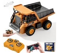 LTFIOON Mini Muldenkipper Telecomandato, 1:64 RC Muldenkipper in Metall con Controllo APP & Telecomando 2,4GHz, Giocattolo Veicolo da Costruzione RC con Luce e Suono, 3 Velocità, Ricaricabile USB