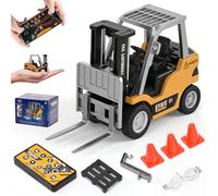 LTFIOON Mini RC Carrello Elevatore Giocattolo in Metallo, 1:64 Carrello Elevatore Telecomandato con App e Telecomando 2,4 GHz, Forche, Gancio e Pallet, Veicolo da Cantiere RC con Luci e Suoni