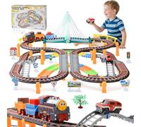 LTFIOON Trenino Elettrico per Bambini, 215 PCS Piste Macchinine per Bambini, Giocattolo Auto Pista Flessibile, Piste per Automobili con Ponte, Regalo Natale Compleanno 3-12 Anni