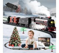 LTFIOON Trenino Elettrico, Trenino Elettrico Natalizio con Affumicato, Luci e Suoni, Locomotiva a Vapore, Treni Elettrico Giocattolo, Regalo per Bambini 3-12 anni (Modello con telecomando)