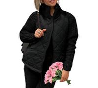 LTHTX Giacca da donna in maglia patchwork, piumino da donna, 2024, invernale, caldo, leggero, con tasca (nero, M)