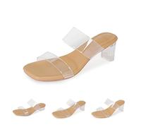 LTHTX Sandali con tacco trasparente da donna, con cinturino trasparente, punta quadrata, senza schienale, con tacco a blocco, pantofole antiscivolo, Albicocca 5 5 Cm, 39 EU