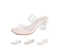 LTHTX Sandali con tacco trasparente da donna, con cinturino trasparente, punta quadrata, senza schienale, con tacco a blocco, pantofole antiscivolo, Beige 5 5 Cm, 39 EU