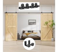 LTIYITL 244 cm (8FT) Hardware per porta scorrevole Kit granaio Accessorio per armadio con rullo per porta doppia, contiene guida a pavimento regolabile