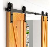 LTIYITL 274CM/9FT Binario per Porta Scorrevole Kit Nero e Rustico Porta Scorrevole Kit Accessori per Porta Doppia Scorrevole (Nessuna porta)