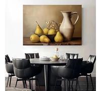 LTjiajuypd Dipinto su tela, natura morta di frutta antica, mele, limone, uova, fiori, ulivi, stampa, poster, cucina vintage, arredamento rustico per la casa (70x100 cm/senza cornice)