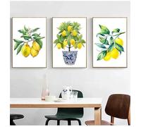 LTjiajuypd Dipinto su tela stile bonsai salice bianco blu, poster di limone, decorazione da cucina, stampa di limone, fioriera, decorazione da ufficio, 60x80 cm, 3 pezzi senza cornice