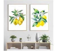 LTjiajuypd Dipinto su tela stile bonsai salice bianco blu, poster di limone, decorazione da cucina, stampa di limone, fioriera, decorazione da ufficio, 60x80 cm, 2 pezzi senza cornice