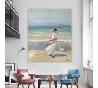 LTjiajuypd Joaquin Sorolla《Signora con cane》Stampe su tela Pittura a olio Opera d'arte Poster Immagine Sfondo Parete Decorazione per la casa 60x80cm Senza cornice