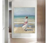 LTjiajuypd Joaquin Sorolla《Signora con cane》Stampe su tela, pittura a olio, poster, quadro, sfondo, decorazione per la casa (50x75 cm/senza cornice)