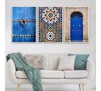 LTjiajuypd Porta blu città poster architettura araba tela dipinto stampa viaggio paesaggio arte murale per soggiorno arredamento casa (60x90cm-3 pezzi)