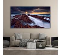 LTjiajuypd Poster con tramonto sull'Oceano Atlantico, rocce, acqua di mare, ruscelli, paesaggio, dipinto su tela, cielo scuro, nuvole, stampa, decorazione per la casa, 60x120 cm, senza cornice