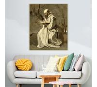 LTjiajuypd Poster di decorazioni d'arte occidentale, stampe su tela, dipinto a olio di Jean Baptiste Camille Corot Monaco in bianco seduto che legge da parete, 50x75 cm, senza cornice