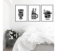 LTjiajuypd Poster e stampe in bianco e nero, lettere divertenti, quadri su tela, decorazioni per la cucina e il bagno, dipinti murali 60x90cm - 3 pezzi senza cornice