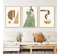LTjiajuypd Poster e stampe nordiche, dipinti su tela, quadri astratti, foglie, strisce, geometrie, quadri per la decorazione della stanza, 60x90 cm, 3 pezzi, senza cornice