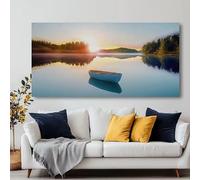 LTjiajuypd Poster e stampe su tela con casa sul lago e canoa rossa all'alba - Quadro da parete per la decorazione della casa (60x120 cm)