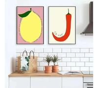 LTjiajuypd Poster minimalista con grande bicchiere di vino e peperoncino, stampe su tela, quadri, decorazioni per la stanza, cucina moderna (40x50 cm - 2 pezzi)
