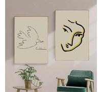 LTjiajuypd Quadro astratto di donna, linea, Matisse, figura minimalista, colomba della pace, stampe su tela, dipinto, poster da parete, decorazione per soggiorno (60x80 cm, 2 pezzi)