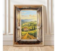 LTjiajuypd Quadro con veduta greca da finestra, antico tempio, paesaggio, poster su tela, dipinto rustico greco con scena di ulivo, decorazione per la casa (70x100 cm/senza cornice)