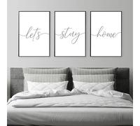 LTjiajuypd Quadro moderno Restiamo a casa, minimalista, in bianco e nero, con stampa su tela, per camera da letto, soggiorno (30x40 cm, 3 pezzi)