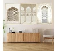 LTjiajuypd Quadro su tela con porta marocchina beige e fiori, stampa artistica minimalista, poster per soggiorno, arredamento moderno per la casa (40x55 cm - 3 pezzi)