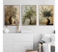 LTjiajuypd Quadro su tela con ramo antico mediterraneo, vaso botanico, rustico, neutro, cucina, foglie, paesaggio, poster, stampa, decorazione da parete, 40x55 cm, 3 pezzi, senza cornice