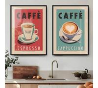 LTjiajuypd Quadro su tela con stampa artistica da parete, motivo: caffè espresso italiano, stile retrò, per cucina, soggiorno, decorazione (50x70 cm - 2 pezzi)
