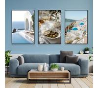 LTjiajuypd Quadro su tela, poster da parete, stampe vintage di paesaggi mediterranei, stampe di Santorini, isola greca, viaggi costieri (40x55 cm - 3 pezzi)