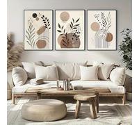 LTjiajuypd Stampa artistica su tela con motivi geometrici astratti e botanici, stile bohémien, in tonalità terrose, decorazione moderna per ufficio e casa (50x75 cm, 3 pezzi)