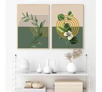 LTjiajuypd Stampa artistica su tela, stampa geometrica, boho, floreale, ramo verde, minimalista, poster, soggiorno, arredamento moderno per la casa, 70x110 cm, 2 pezzi, senza cornice