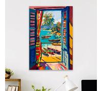 LTjiajuypd Stampa costiera ispirata a Henri Matisse, poster con scena di finestra tropicale, dipinto su tela con donne africane e mercato colorato (50x75 cm)