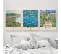 LTjiajuypd Stampa di Monet, poster da parete di metà secolo, dipinto su tela, stile nordico, per soggiorno, ufficio, decorazione della casa (60x90 cm, 3 pezzi)