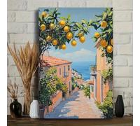 LTjiajuypd Stampa su tela con paesaggio urbano costiero colorato, città di mare, per soggiorno, camera da letto, ufficio, decorazione per la casa (60x90 cm/senza cornice)