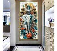 LTjiajuypd Stampa su tela di un tradizionale dio buddista con elefante e statua di Buddha, per soggiorno, camera da letto, decorazione della casa (50X100 cm)