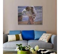 LTjiajuypd Stampe artistiche sulla spiaggia, dipinto a olio, osservazione dei pesci, Joaquin Sorolla, impressione, paesaggio, opera d'arte, soggiorno, corridoio, decorazione 30x50 cm, senza cornice