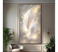 LTjiajuypd Stampe su tela, dipinto con piuma d'oro, poster moderno astratto, elegante, bianco e oro, per camera da letto, corridoio, 50x100 cm, senza cornice.