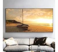 LTjiajuypd Stampe su tela, dipinto moderno, spiaggia, tramonto, arte, paesaggio marino classico, barca, albero, stampa per la decorazione della sala da pranzo di casa (50X100 cm)
