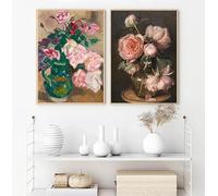 LTjiajuypd Stampe su tela, dipinto, poster antico di natura morta scura, un mazzo di fiori in un vaso, immagine impressionista vintage, decorazione per la casa (35x50 cm - 2 pezzi)