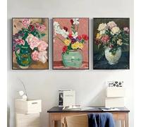 LTjiajuypd Stampe su tela, dipinto, poster antico di natura morta scura, un mazzo di fiori in un vaso, immagine impressionista vintage, decorazione per la casa (60x90 cm - 3 pezzi)