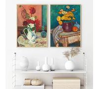 LTjiajuypd Stampe su tela, dipinto, poster antico di natura morta scura, un mazzo di fiori in un vaso, immagine impressionista vintage, decorazione per la casa (60x85 cm - 2 pezzi)