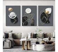 LTjiajuypd Stampe su tela geometriche ispirate al Nord, poster moderni con volti astratti in nero e grigio con marmo per la decorazione della casa del soggiorno, 30x45 cm, 3 pezzi senza cornice