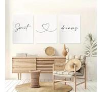 LTjiajuypd Stampe su tela per camera da letto, dipinti con dolci sogni, stampe artistiche, decorazioni per la casa, poster in bianco e nero, decorazione per la casa, 50x75 cm, 3 pezzi senza cornice
