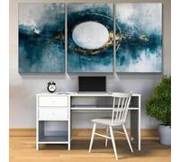 LTjiajuypd Stile di pittura Stampe astratte su tela Pittura murale Blu e oro con cerchio bianco Arte murale Camera da letto Ufficio 60x85cm-3 pezzi senza cornice