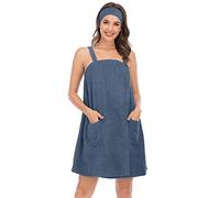 LTLCLZ Kilt da sauna da donna con borsa per sauna, kilt S-XXL, asciugamano da sauna con elastico, lunghezza al ginocchio, grigio/blu, L