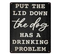 LTRAJUYNH Bathroom Metal Sign Put The Lid Down The Dog Has A Drinking Problem Vintage Funny Decor for Washroom Restroom Wall Hanging 8 X 12 in