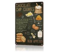 LTRAJUYNH Classic Vintage Tin Sign Chocolate Chip Cookie Baking Guide Dessert Theme Cafe Decor 8 X 12 inch