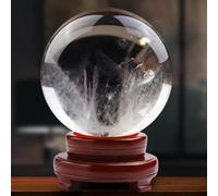 LTRAJUYNH Clear Quartz Crystal Ball with Stand Real Crystal Sphere Display Sphere Ornaments Feng Shui Crystal for Lens Ball Photography Gazing Divination Fortune,8cm/3.1in