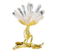 LTRAJUYNH Clear Quartz Crystal Cluster Flower Decor, Modern Crystal Tree Gold Decor Statues,Crystal Flowers Desk Decorations Stones for Living Room, Office Desktop,A